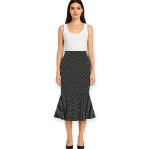 Women's Black and White Polka Dot Trumpet Hem Midi Skirt – Vintage Elegance